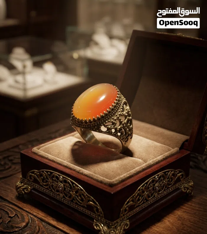 خاتم عقيق يماني طبيعي مشمشي